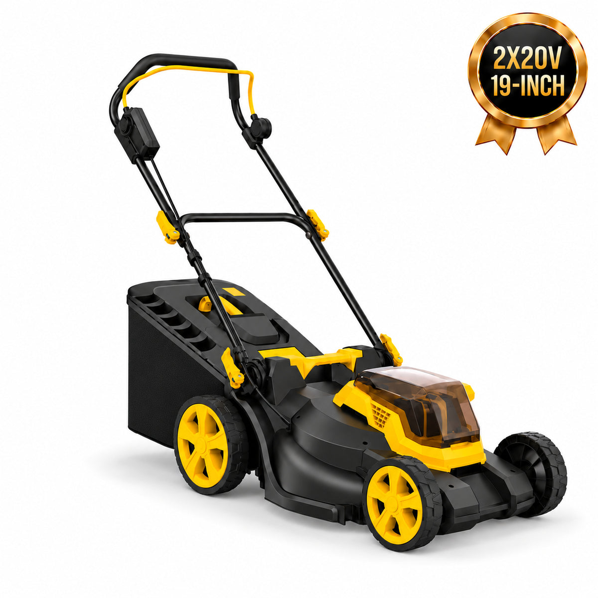 2 x 20V Cordless Lawn Mower, 19-Inch Brushless Push Mower, 6 Cutting Heights, 2-in-1 Mulching & Bagging, 50L Grass Bag, Compatible with DEWALT 20V MAX Batteries, Batteries Not Included