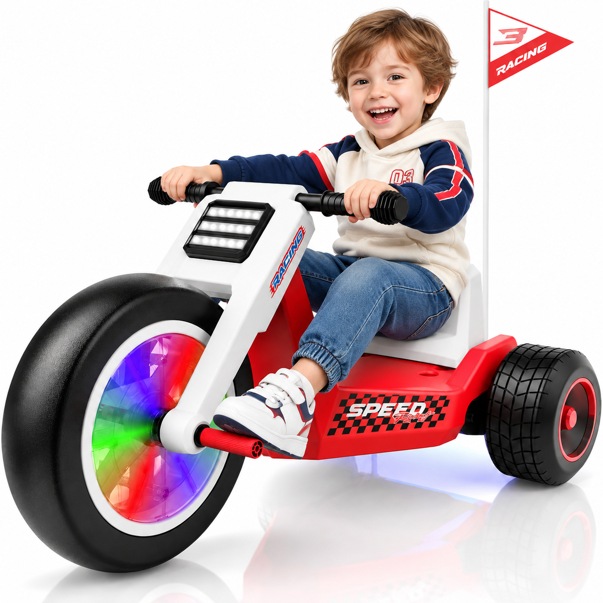 24V 4.5Ah Kids Electric Tricycle, 5 MPH Ride On Toy, Adjustable Seat, LED Front Wheel & Music, Kids 3+