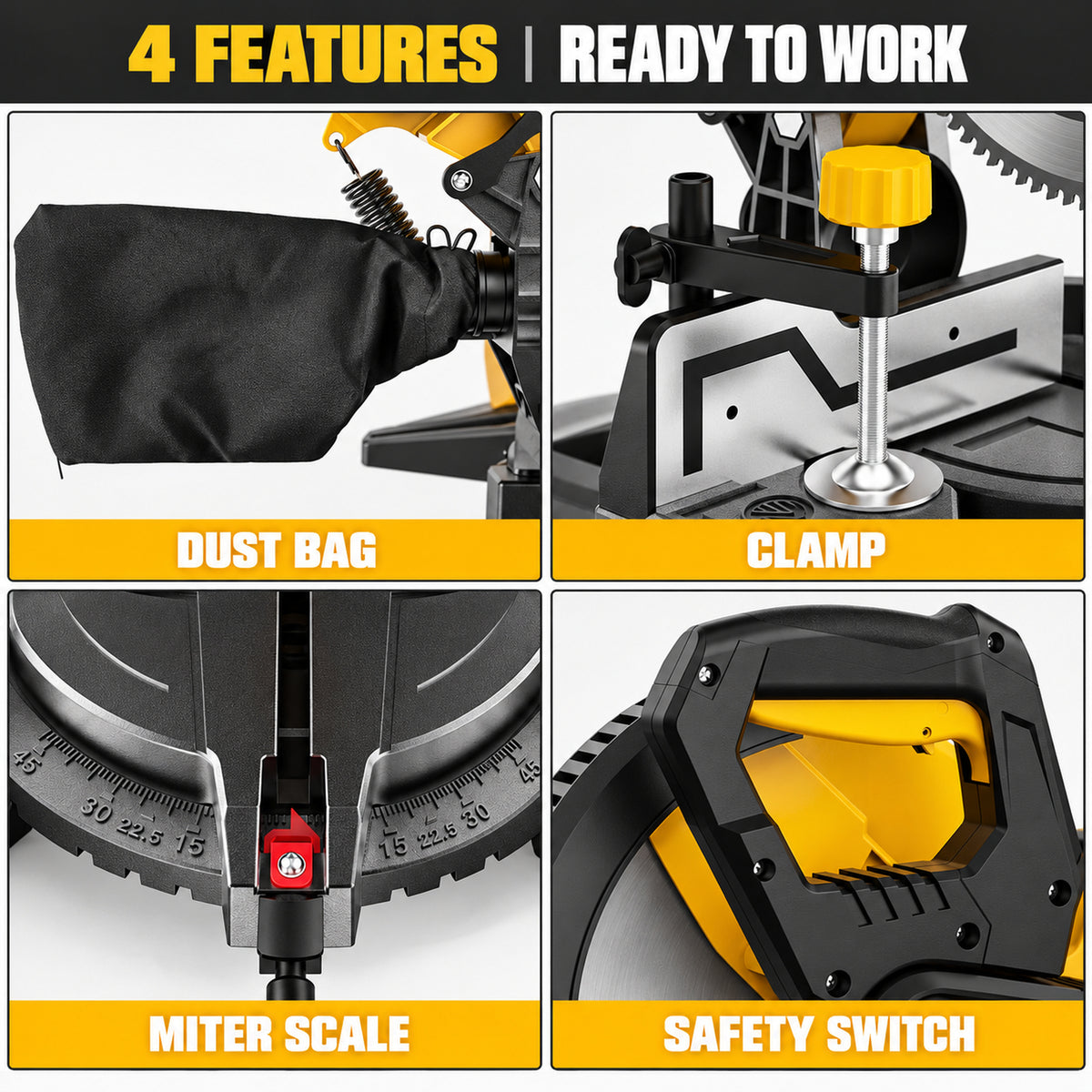 10 Inch Corded Miter Saw for Aluminum and PVC, 10 Amp, 100T TCT Blade Included, 47° Left/Right Miter, Laser Guide
