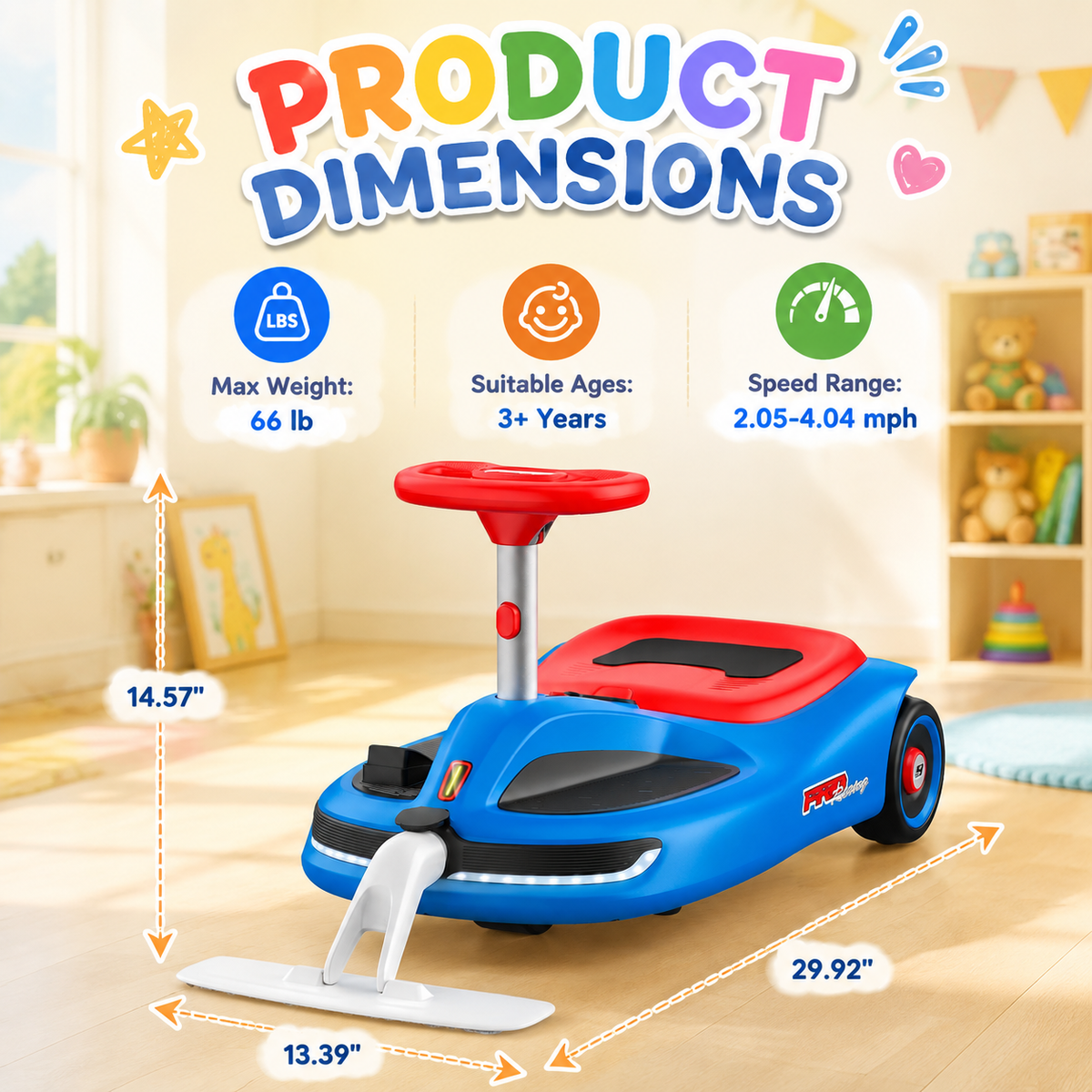 12V Electric Wiggle Car with Pedal, Kids Ride On Car with Cleaning Function, Rechargeable 2-in-1 Swing Car, 2 Speeds up to 4 MPH, LED Lights, Music, Ideal Birthday & Christmas Gift for Kids 3+