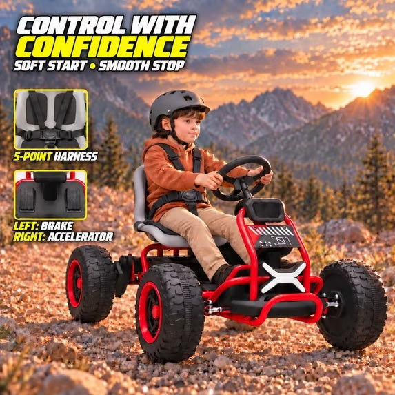 36V Electric Go Kart for Kids Ages 6+, 600W Motors, 4.7-10.3 MPH, Adjustable Steel Frame, 265 lb Capacity, Red