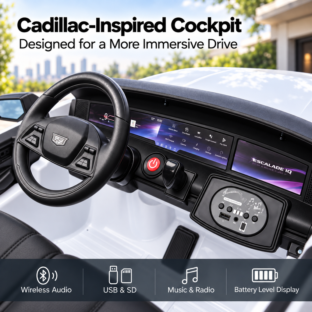 Officially Licensed Cadillac Escalade IQ 2025 24V Ride-On SUV, 4-Motor 4WD, 2-Seater, Parent Remote, LED Lights, Ages 3+