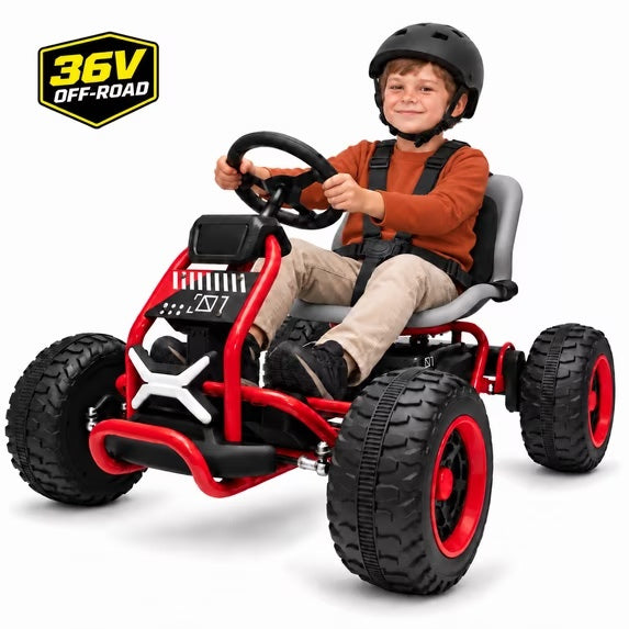 36V Electric Go Kart for Kids Ages 6+, 600W Motors, 4.7-10.3 MPH, Adjustable Steel Frame, 265 lb Capacity, Red