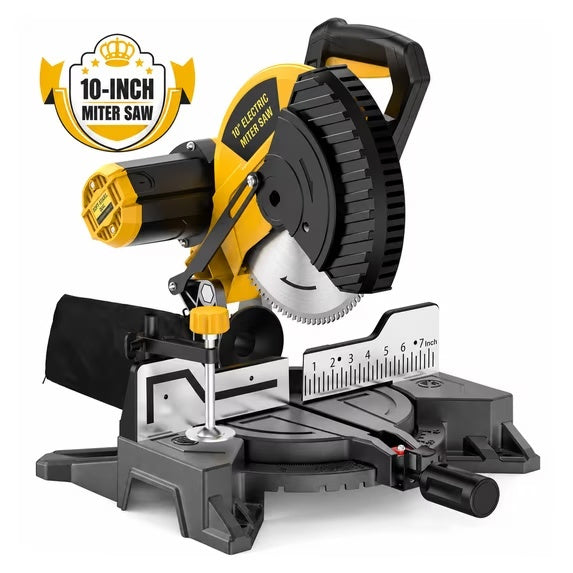 10 Inch Corded Miter Saw for Aluminum and PVC, 10 Amp, 100T TCT Blade Included, 47° Left/Right Miter, Laser Guide