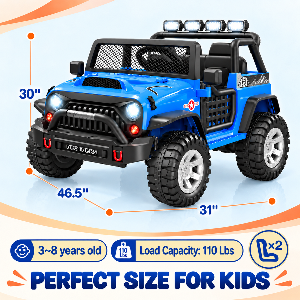 12V Kids Ride On Car, 2-Seater Electric Ride On Truck with Parent Remote Control, 7Ah Battery, 3 Speeds, Spring Suspension, Soft Start, Safety Belts, Locking Doors, Bluetooth, USB & LED Lights, Ages 3-8