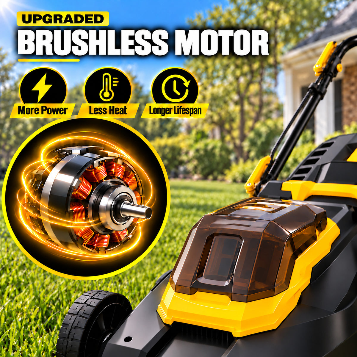 2 x 20V Cordless Lawn Mower, 19-Inch Brushless Push Mower, 6 Cutting Heights, 2-in-1 Mulching & Bagging, 50L Grass Bag, Compatible with DEWALT 20V MAX Batteries, Batteries Not Included