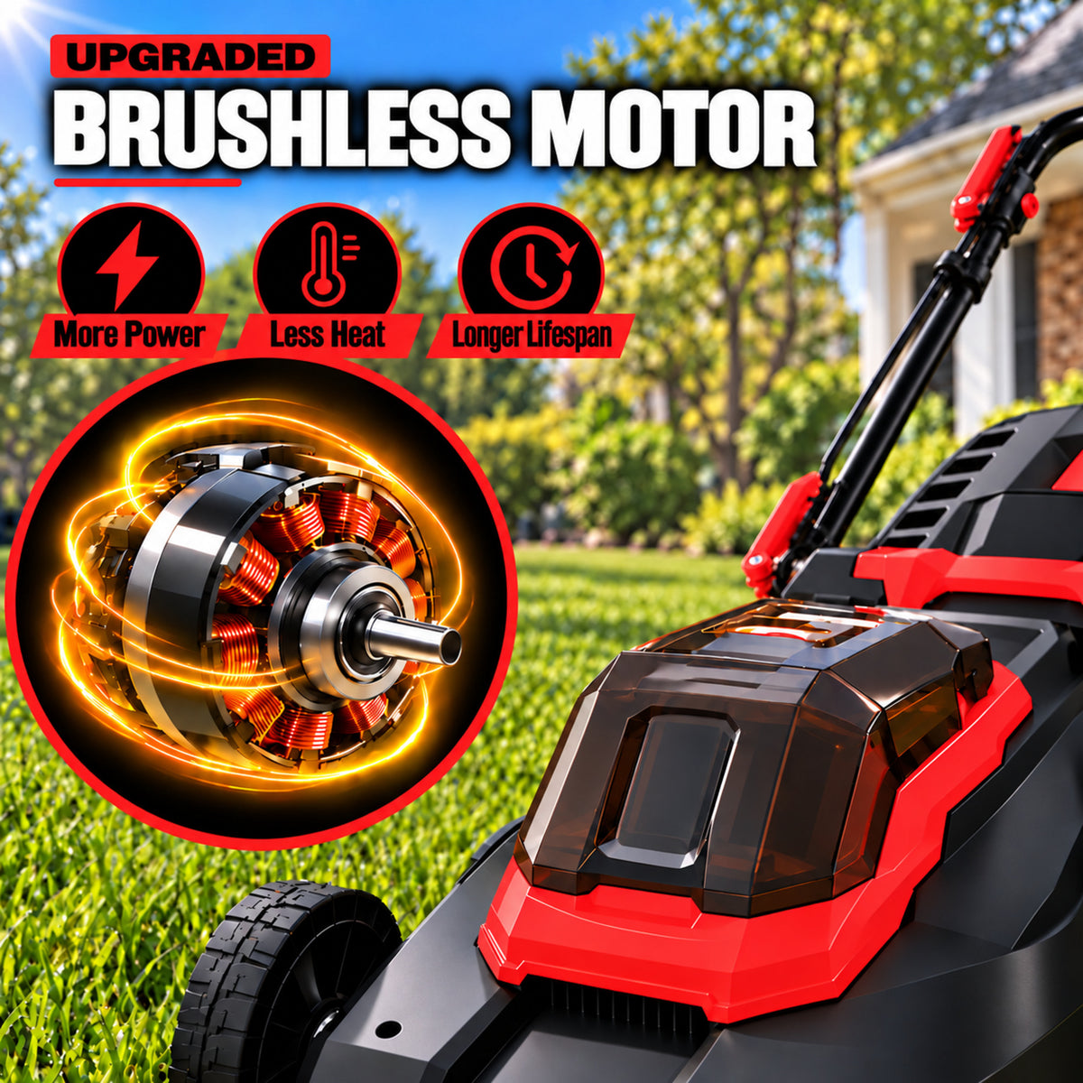 2 x 18V Cordless Lawn Mower, 19-Inch Brushless Push Mower, 6 Cutting Heights, 2-in-1 Mulching & Bagging, 50L Grass Bag, Compatible with Milwaukee 18V  Battery, Batteries Not Included