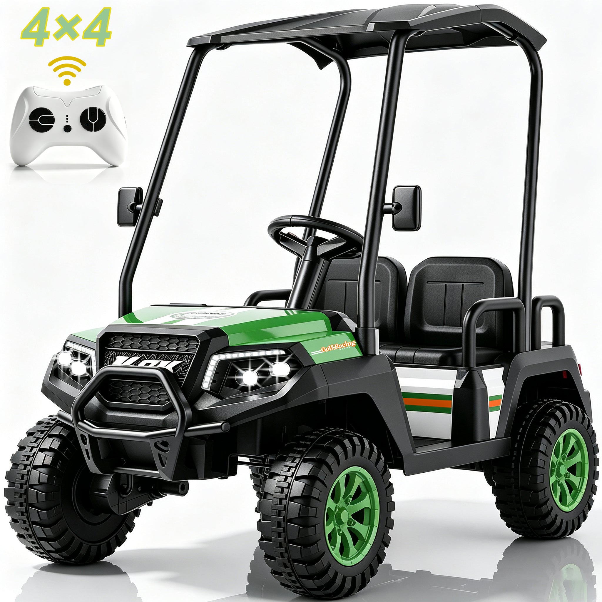 YorRover 4 Seater Kids' Golf Cart, 24V Electric Ride-On, 4×75W Motors, Parental Remote Control, 4WD Spring Suspension, Detachable Awning, Bluetooth & LED Lights, for Kids Ages 3 and up, Pink.
