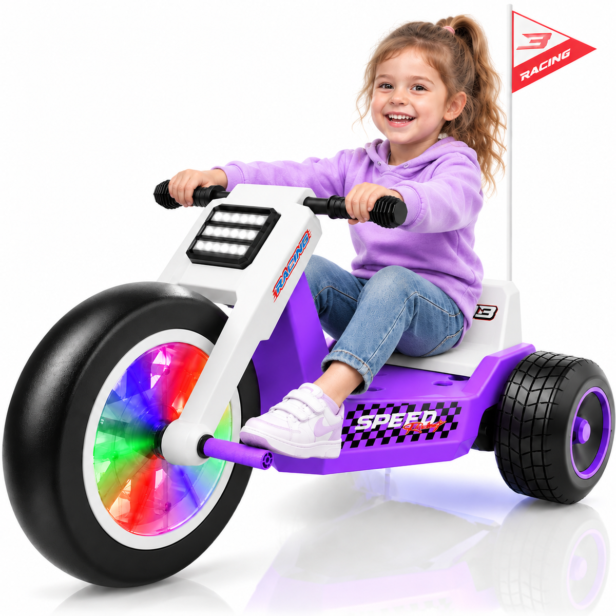 24V 4.5Ah Kids Electric Tricycle, 5 MPH Ride On Toy, Adjustable Seat, LED Front Wheel & Music, Kids 3+