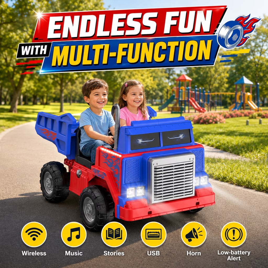 Kids Electric Dump Truck, 24V 400W 2WD/4WD Ride On Truck with Power-Lift Dump Bed, 24" Spacious 2-Seater, Parent Remote Control, Soft Start, Bluetooth & USB, Ages 3-8