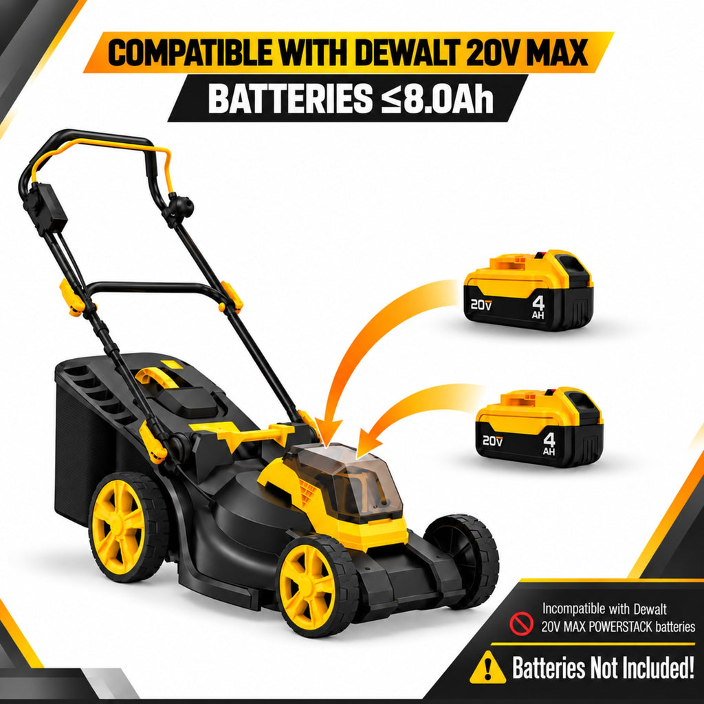 2 x 20V Cordless Lawn Mower, 19-Inch Brushless Push Mower, 6 Cutting Heights, 2-in-1 Mulching & Bagging, 50L Grass Bag, Compatible with DEWALT 20V MAX Batteries, Batteries Not Included