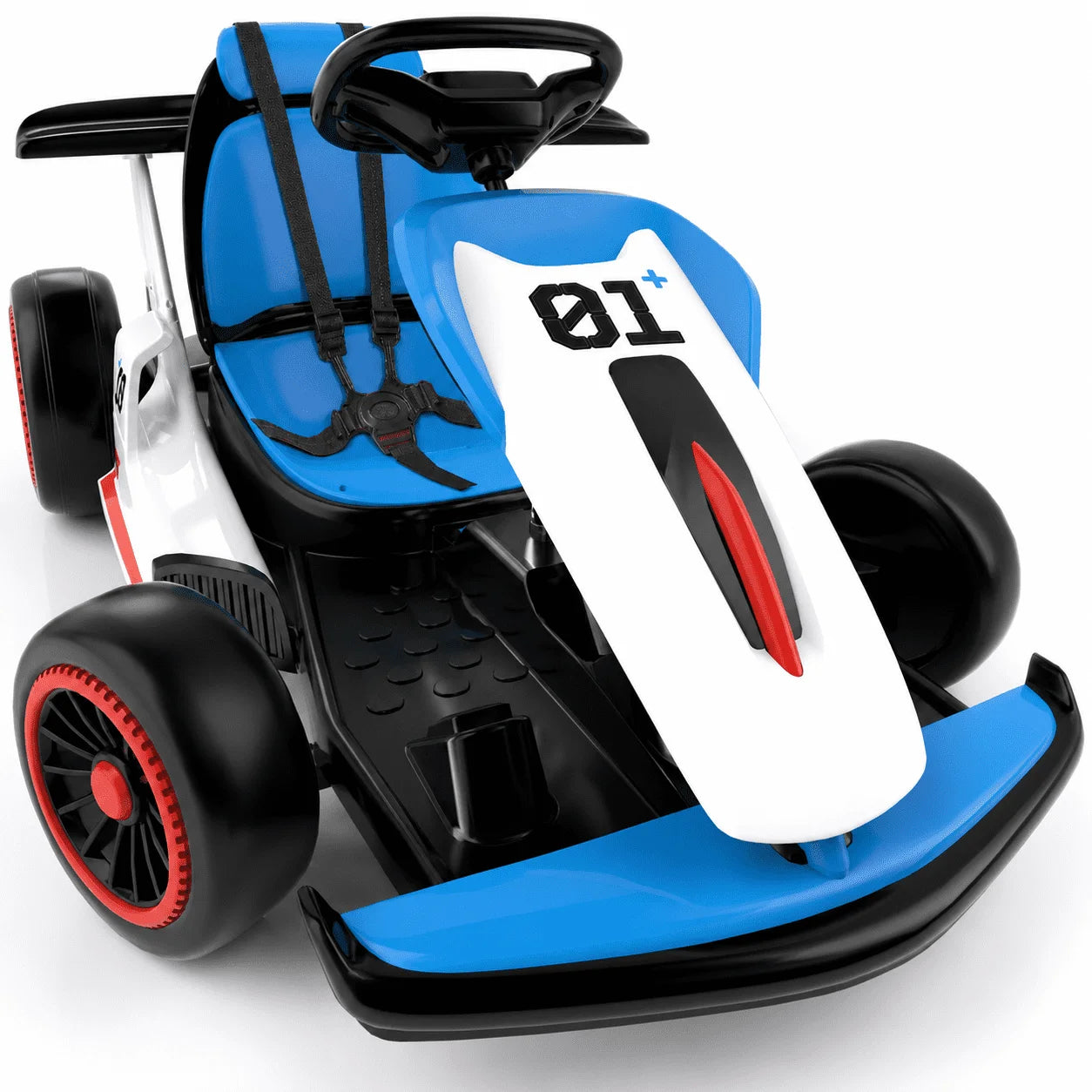 Electric Go Kart for Kids Ages 6-12, 24V Ride On Toy with 300W Motor, 5 MPH Top Speed, Slick Tires for Drifting, Soft Start, 5-Point Safety Harness, Bluetooth Music, Ideal Gift for Kids
