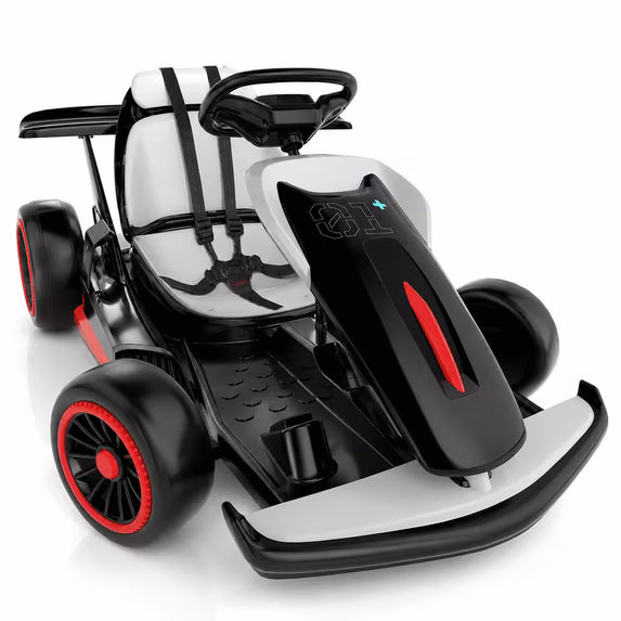 Electric Go Kart for Kids Ages 6-12, 24V Ride On Toy with 300W Motor, 5 MPH Top Speed, Slick Tires for Drifting, Soft Start, 5-Point Safety Harness, Bluetooth Music, Ideal Gift for Kids