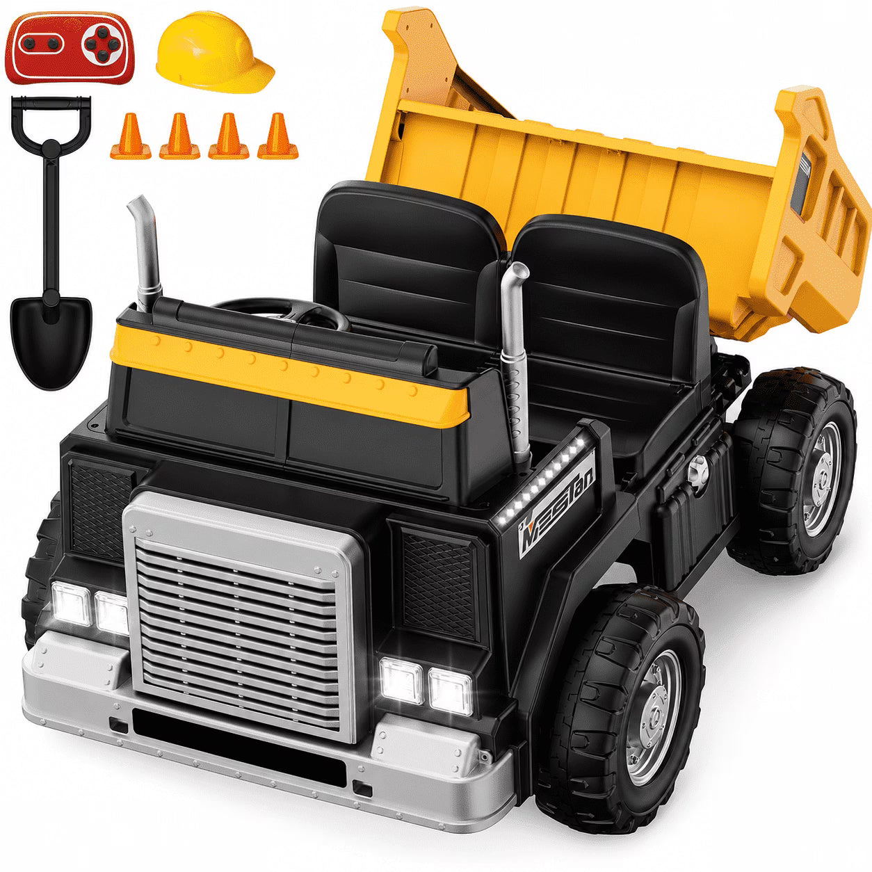 Kids Electric Dump Truck, 24V 400W 2WD/4WD Ride On Truck with Power-Lift Dump Bed, 24" Spacious 2-Seater, Parent Remote Control, Soft Start, Bluetooth & USB, Ages 3-8