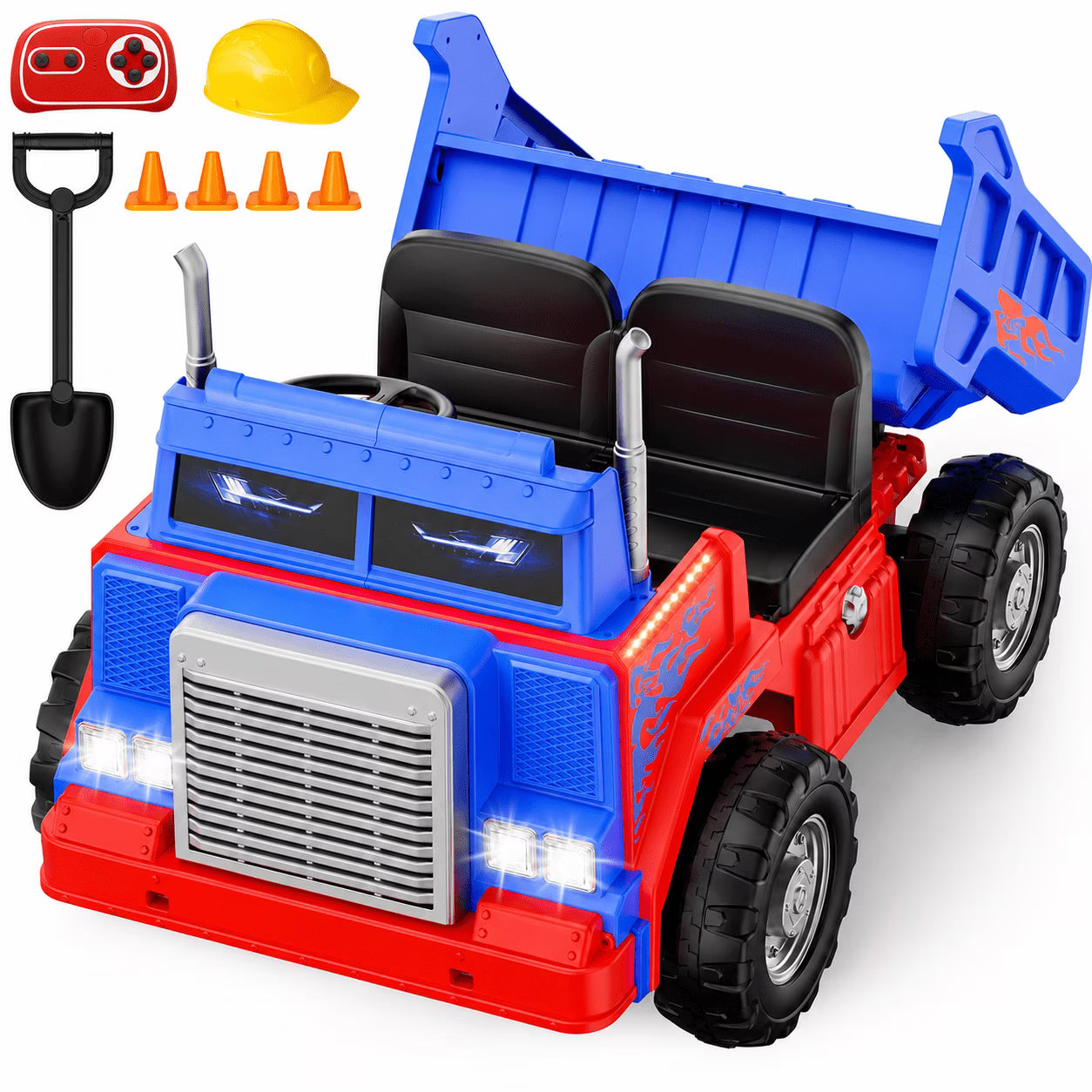 Kids Electric Dump Truck, 24V 400W 2WD/4WD Ride On Truck with Power-Lift Dump Bed, 24" Spacious 2-Seater, Parent Remote Control, Soft Start, Bluetooth & USB, Ages 3-8