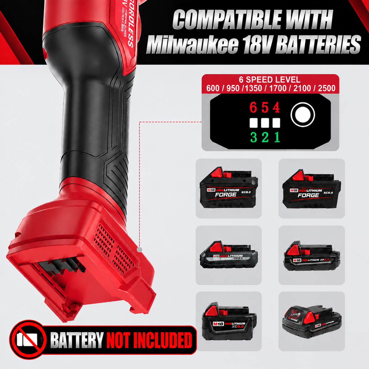 20V MAX Cordless Burnishing Machine, Brushless 6-Speed Surface Conditioning Tool, 600–2500 RPM, Compatible with Milwaukee M18 Batteries, for Metal, Wood and Plastic, Tool Only