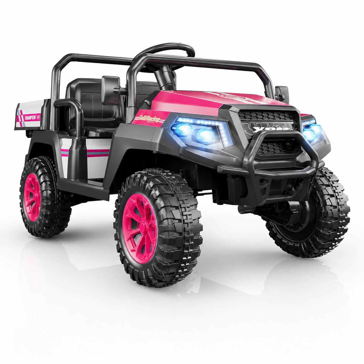 24V Ride on Toys for Big Kids, 4WD Ride on Car w/Remote Control 2-Seater Electric UTV Car, Pickup Trunk Bed, Extra Shovel, Battery Indication, 2 Speeds, Music, Wireless, LED Lights