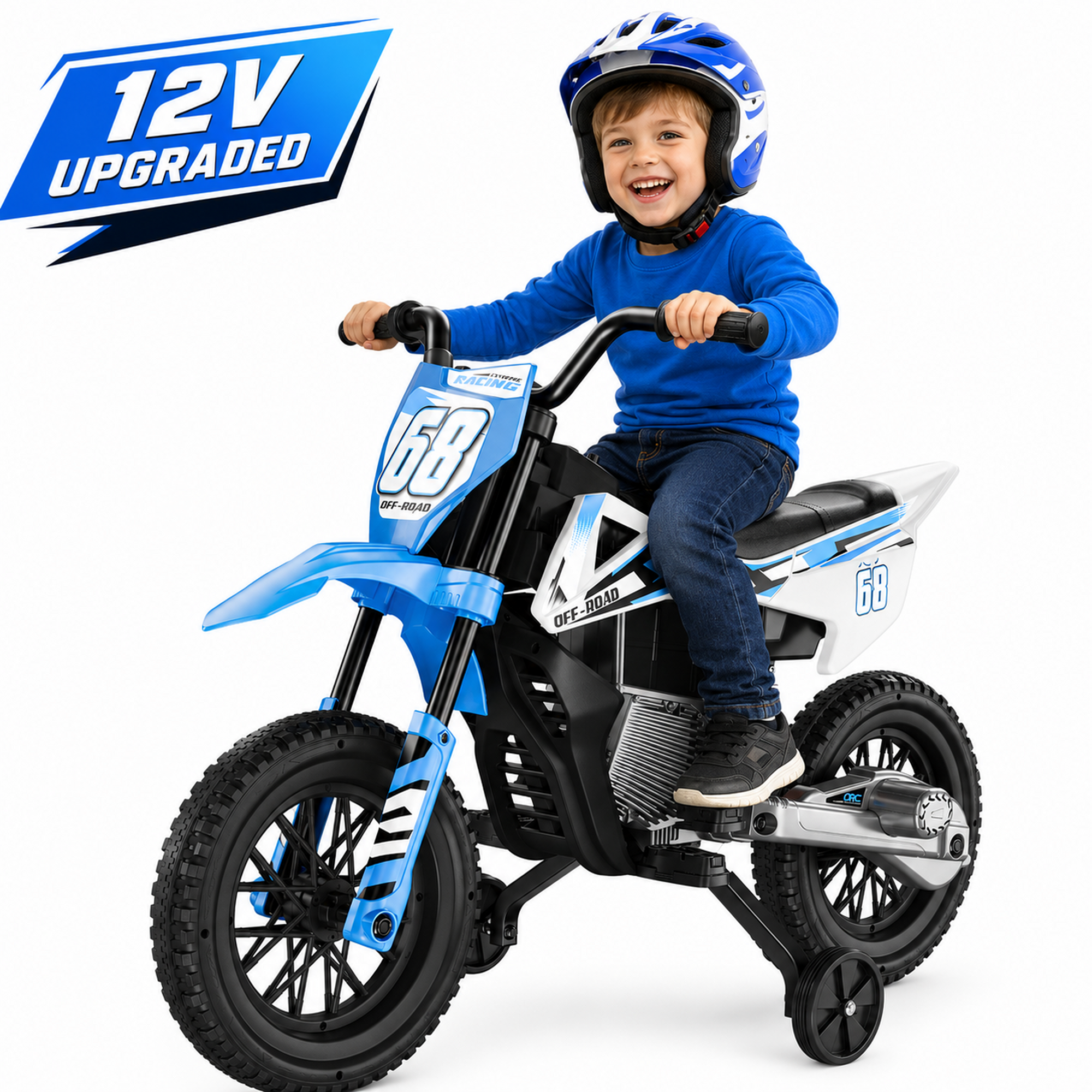 12V Kids Electric Motorcycle with Dual 40W Max Motor, Training Wheels, Bluetooth Music, Soft Start & Spring Suspension, Ride On Motorcycle for Kids Ages 3-8, Birthday / Xmas Gift for Boys and Girls