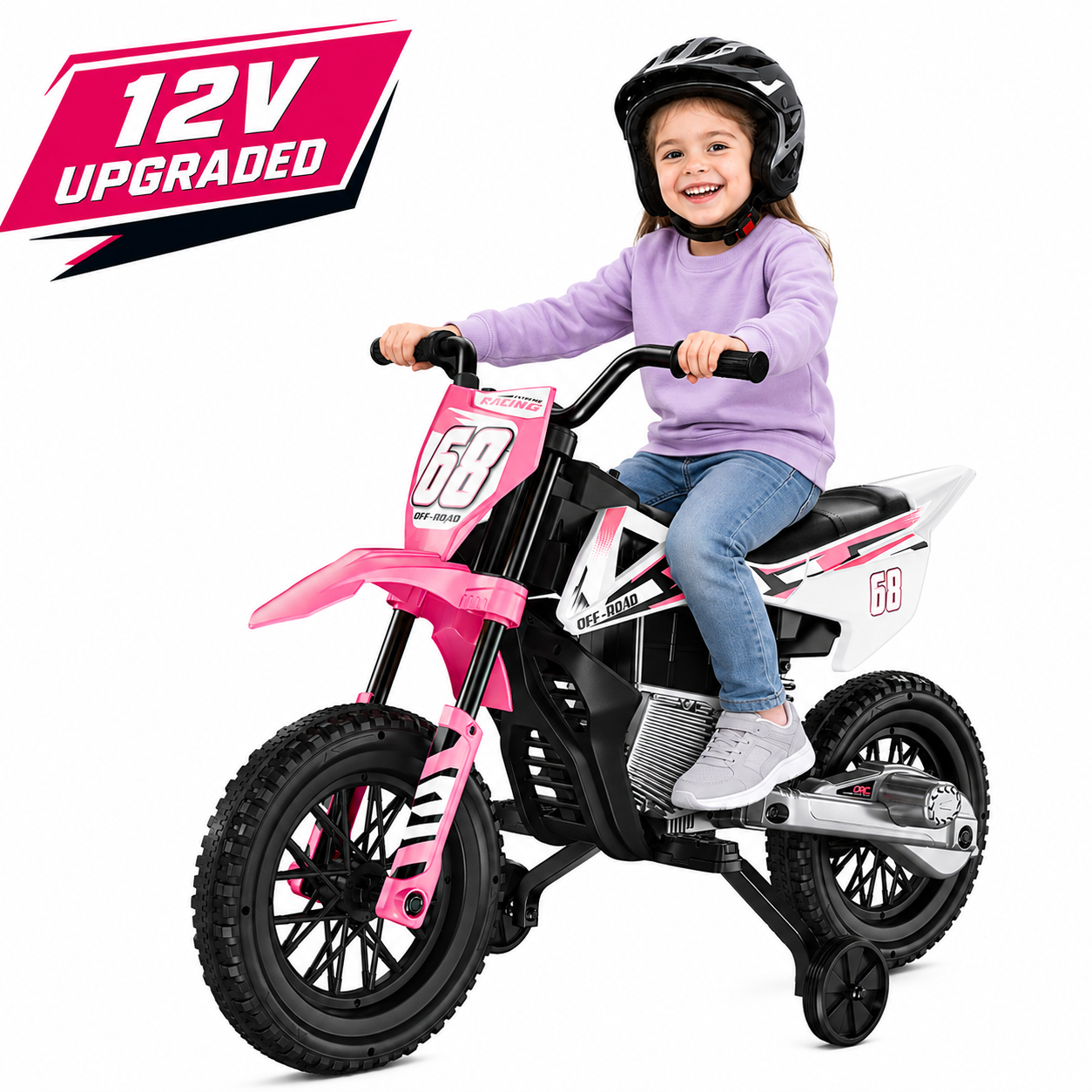 12V Kids Electric Motorcycle with Dual 40W Max Motor, Training Wheels, Bluetooth Music, Soft Start & Spring Suspension, Ride On Motorcycle for Kids Ages 3-8, Birthday / Xmas Gift for Boys and Girls
