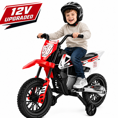 12V Kids Electric Motorcycle with Dual 40W Max Motor, Training Wheels, Bluetooth Music, Soft Start & Spring Suspension, Ride On Motorcycle for Kids Ages 3-8, Birthday / Xmas Gift for Boys and Girls