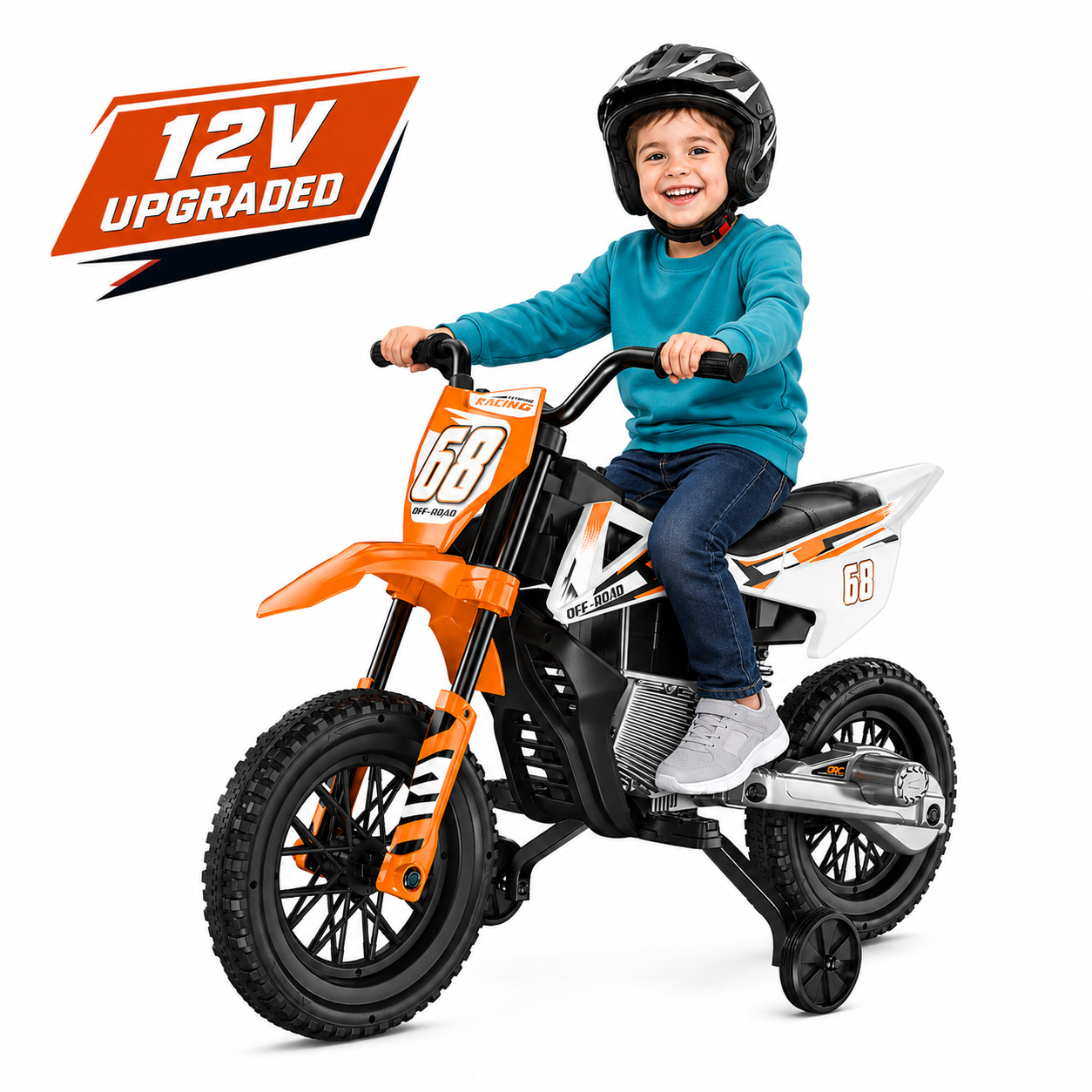 12V Kids Electric Motorcycle with Dual 40W Max Motor, Training Wheels, Bluetooth Music, Soft Start & Spring Suspension, Ride On Motorcycle for Kids Ages 3-8, Birthday / Xmas Gift for Boys and Girls