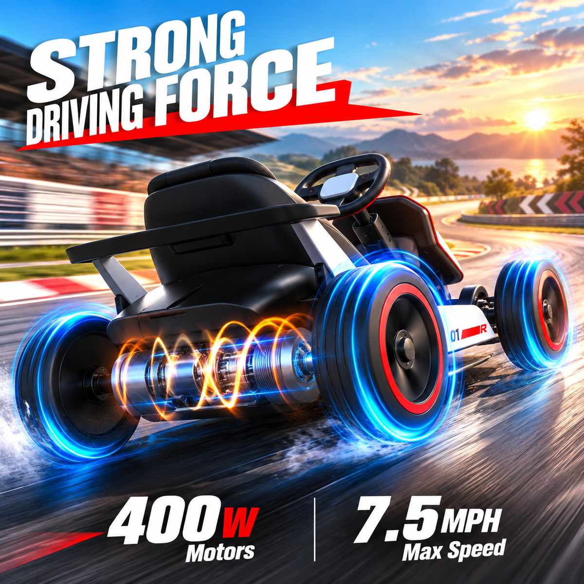24V 9Ah Upgraded Go Kart, Electric Drift Car 400W Motors for Kids Aged 6-12,360° Drifting Fun & Full Metal Frame, 80+ Min Ride Time, Soft Start & 5-Point Safety Harness