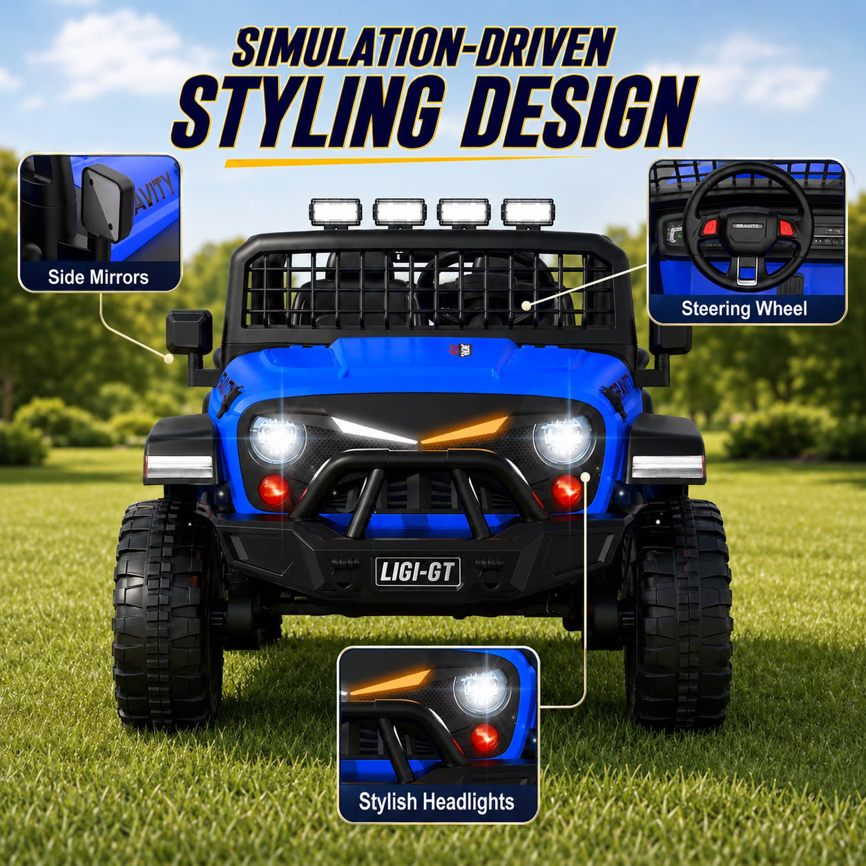 24V 2 Seater Ride On Car for Big Kids, Remote Control, Spring Suspension, LED Lights, Music & Bluetooth, 4WD Electric Vehicle for Kids Ages 3-8