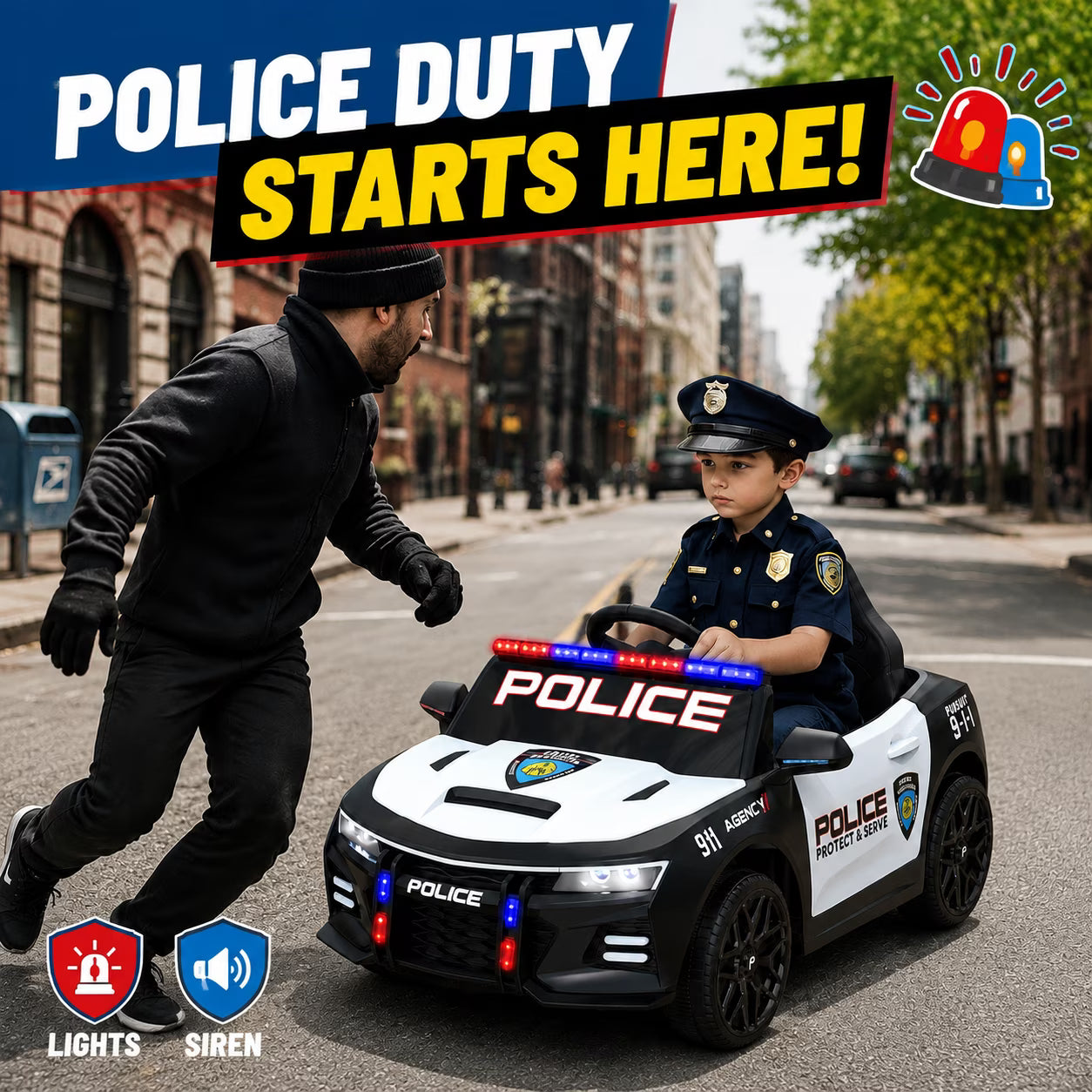 Kids Ride On Police Car, 12V Electric Car w/2.4G Remote Control, Siren, Speaker & Flashing Police Lights, Bluetooth Music & USB, Birthday & Christmas Gift for Kids Ages 3-5