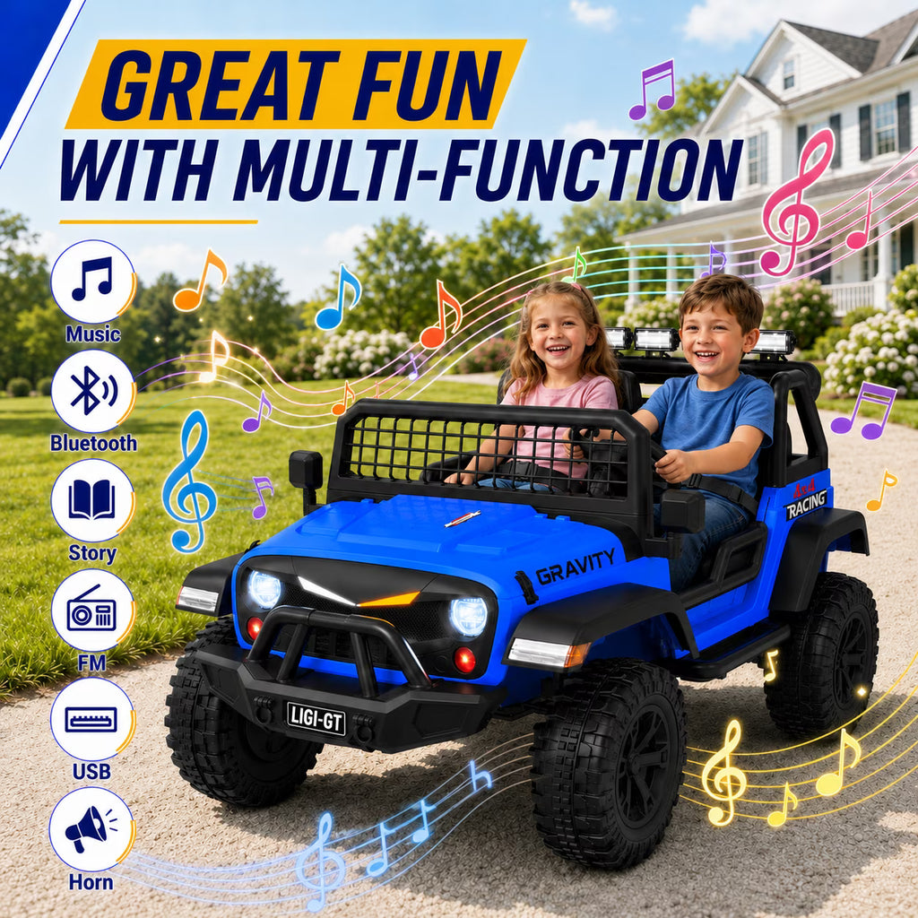 24V 2 Seater Ride On Car for Big Kids, Remote Control, Spring Suspension, LED Lights, Music & Bluetooth, 4WD Electric Vehicle for Kids Ages 3-8