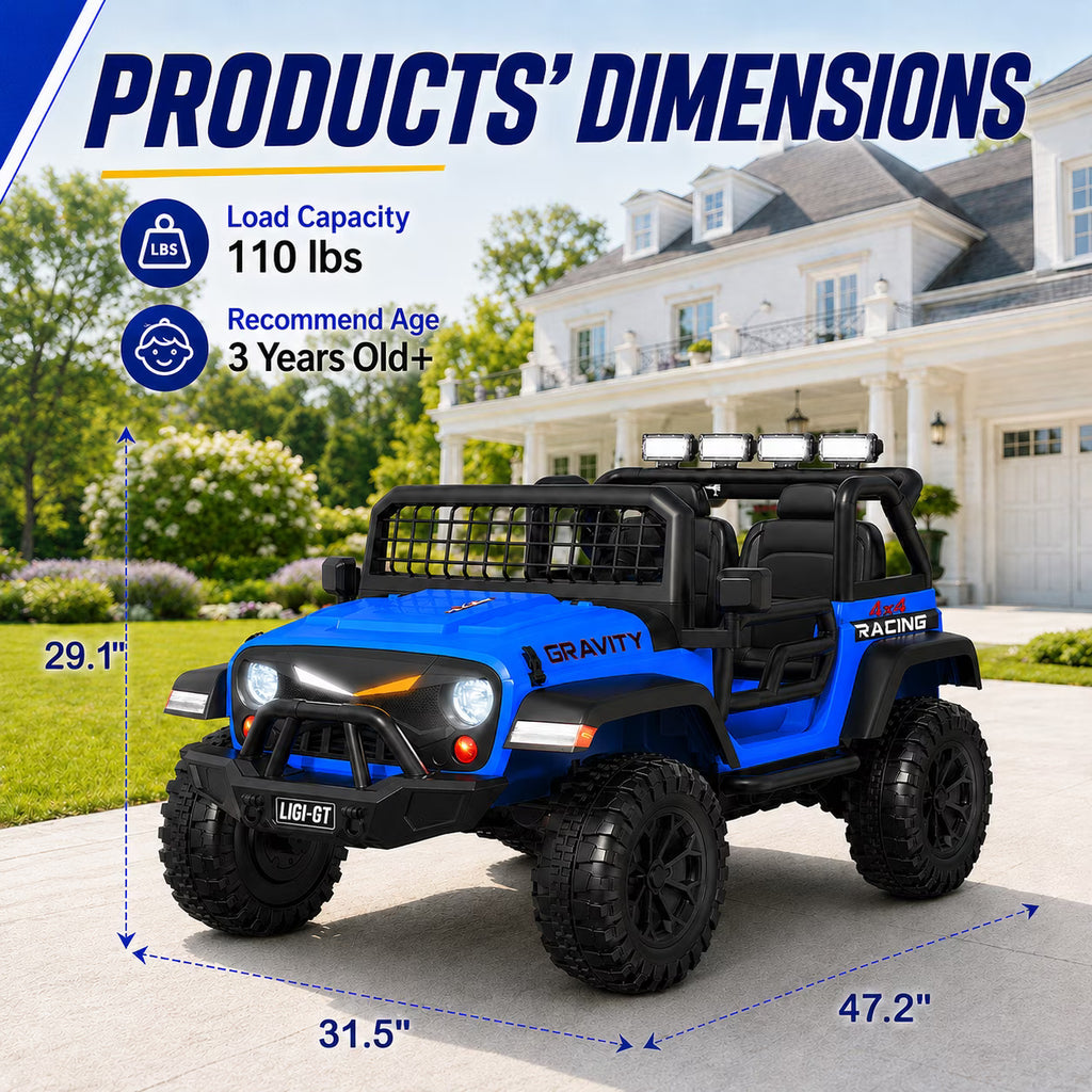 24V 2 Seater Ride On Car for Big Kids, Remote Control, Spring Suspension, LED Lights, Music & Bluetooth, 4WD Electric Vehicle for Kids Ages 3-8