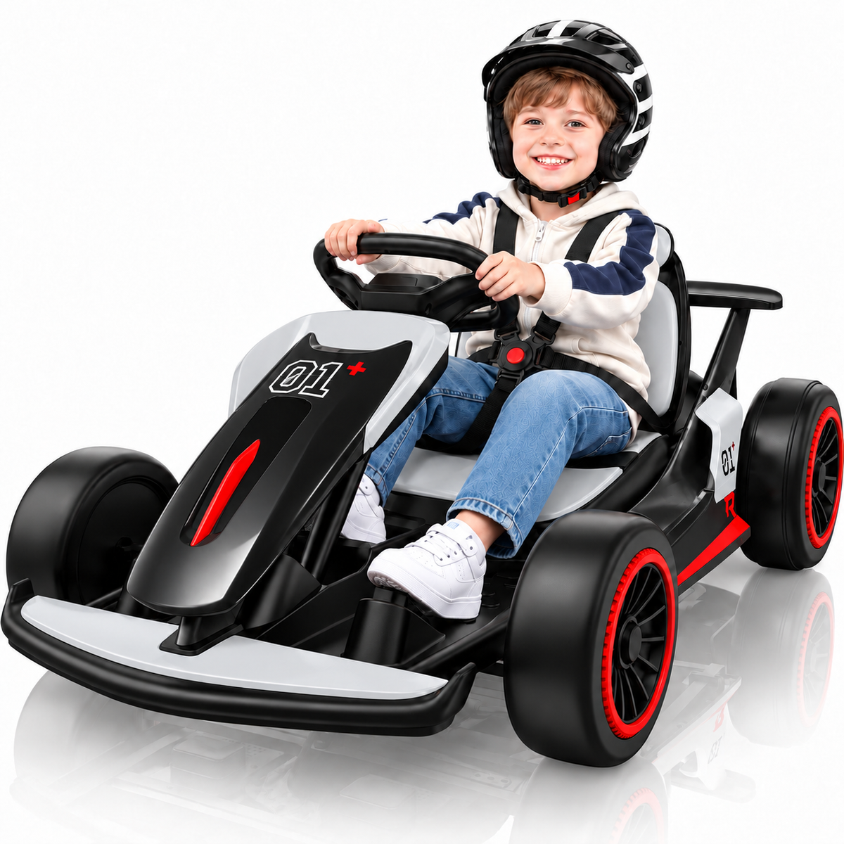 24V 9Ah Upgraded Go Kart, Electric Drift Car 400W Motors for Kids Aged 6-12,360° Drifting Fun & Full Metal Frame, 80+ Min Ride Time, Soft Start & 5-Point Safety Harness