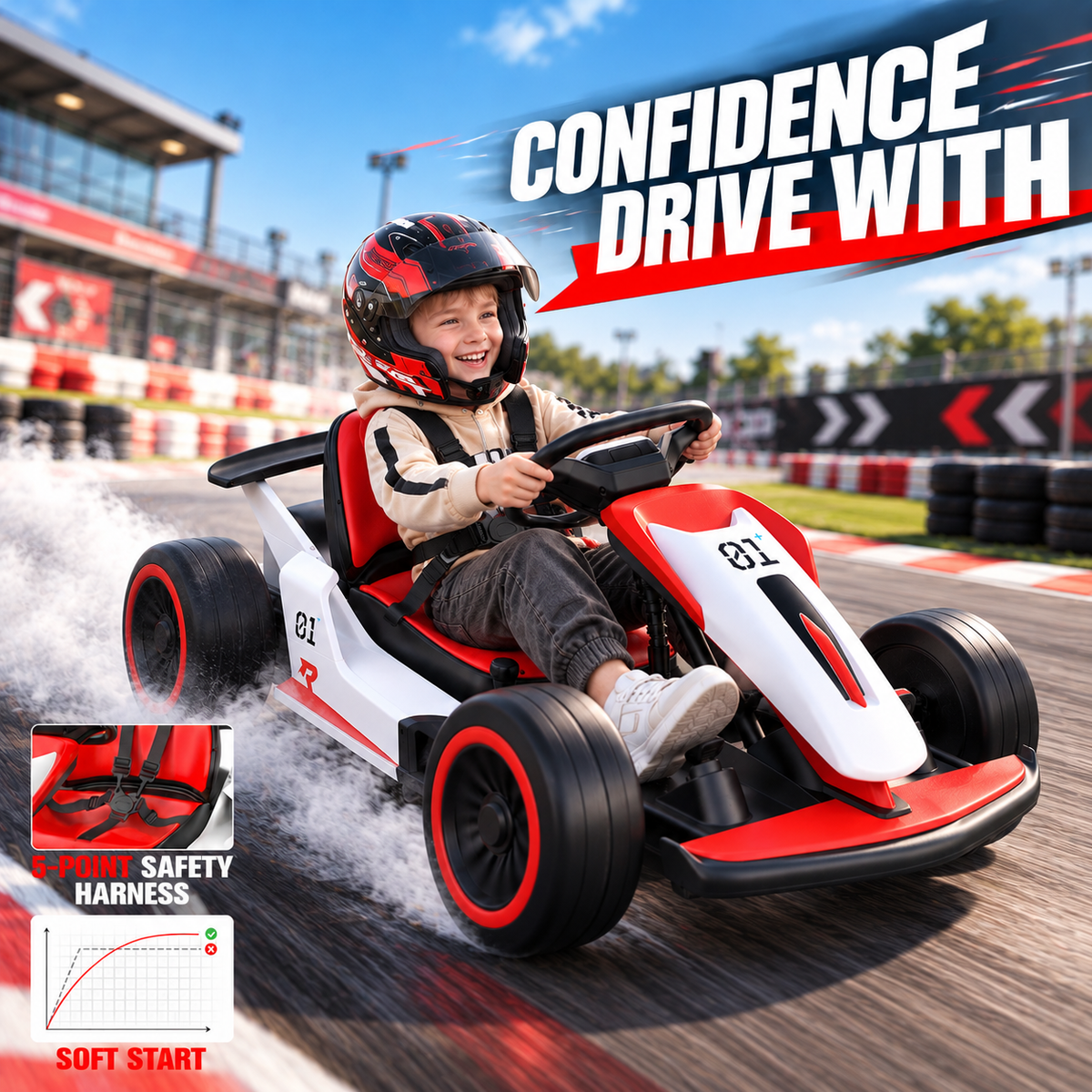 24V 9Ah Upgraded Go Kart, Electric Drift Car 400W Motors for Kids Aged 6-12,360° Drifting Fun & Full Metal Frame, 80+ Min Ride Time, Soft Start & 5-Point Safety Harness