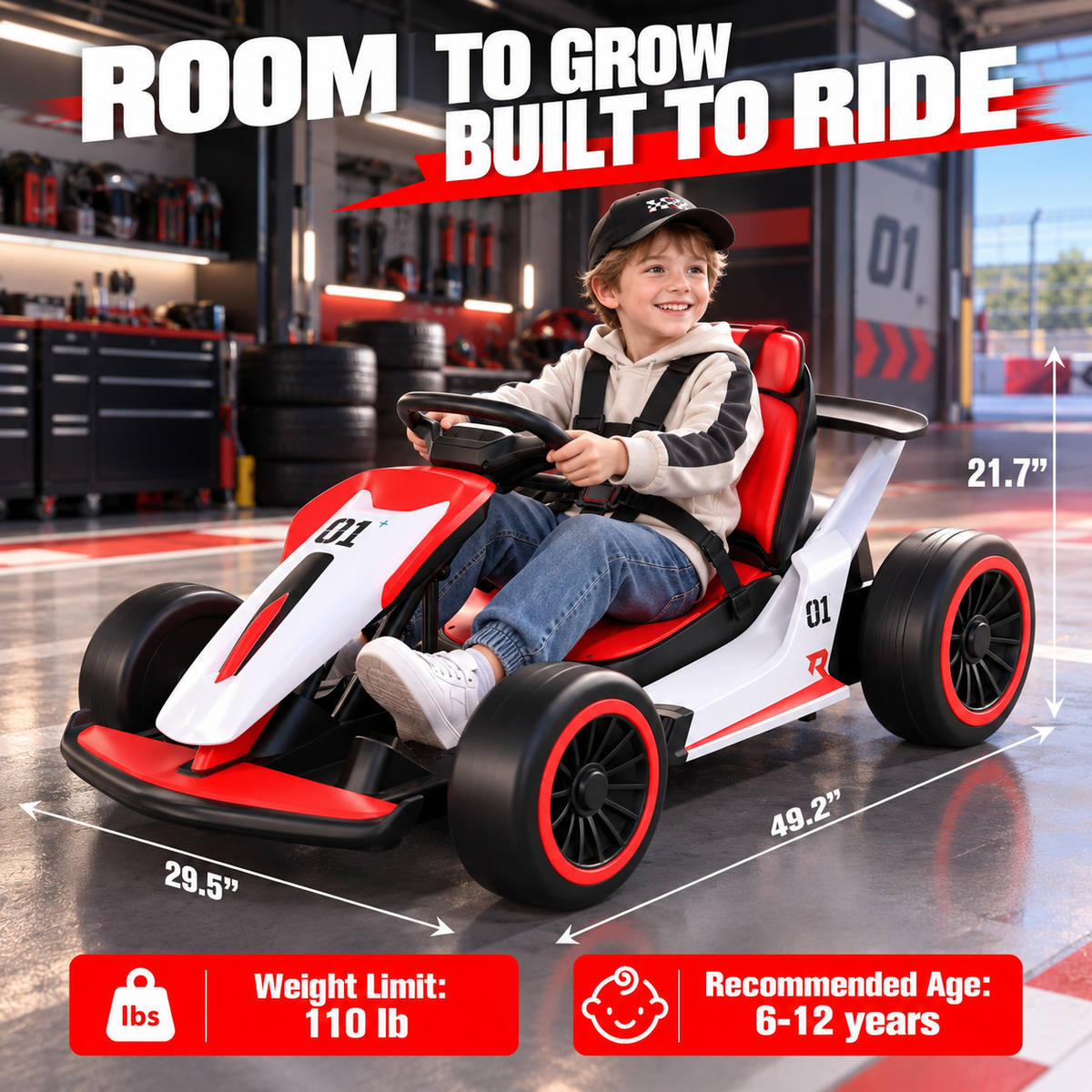 24V 9Ah Upgraded Go Kart, Electric Drift Car 400W Motors for Kids Aged 6-12,360° Drifting Fun & Full Metal Frame, 80+ Min Ride Time, Soft Start & 5-Point Safety Harness