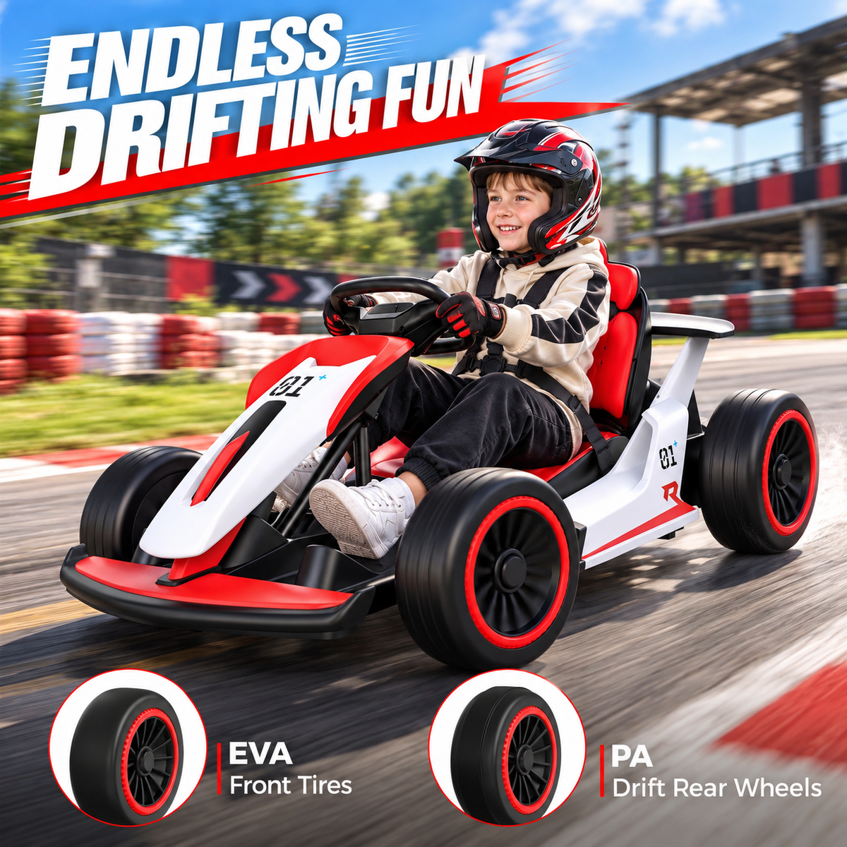 24V 9Ah Upgraded Go Kart, Electric Drift Car 400W Motors for Kids Aged 6-12,360° Drifting Fun & Full Metal Frame, 80+ Min Ride Time, Soft Start & 5-Point Safety Harness